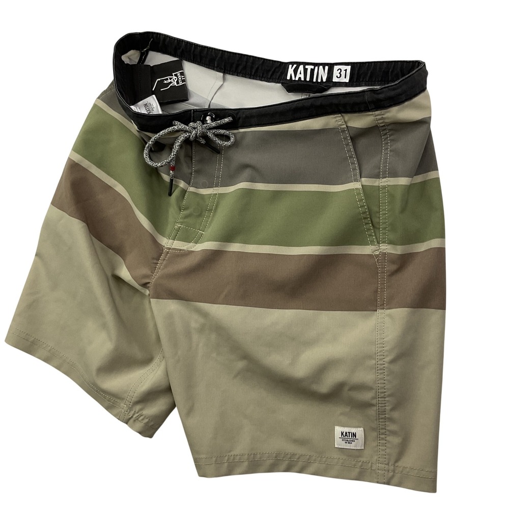 Katin Swim Trunk Board Shorts Surf Beach Striped Unlined Pocket Sz 31 Drawstring